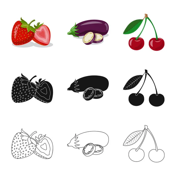 Vektorillustration des Gemüse-Obst-Symbols. Sammlung pflanzlicher und vegetarischer Vektorsymbole für Aktien. — Stockvektor