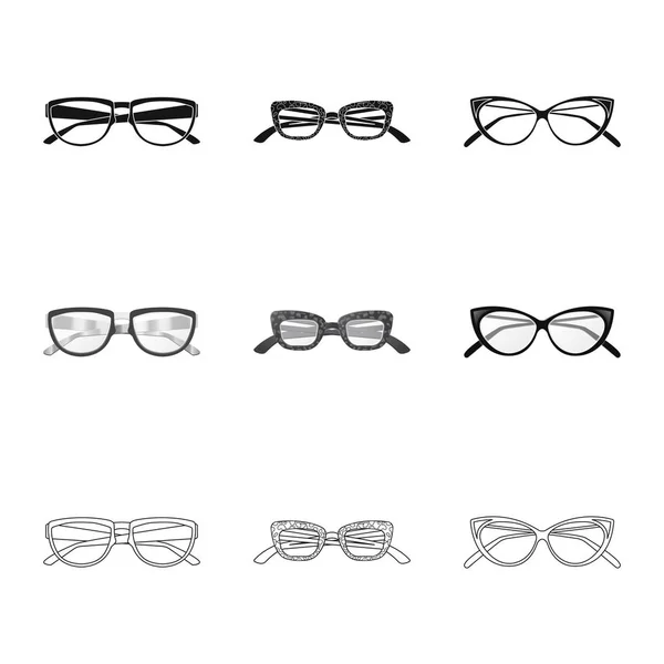 Conception vectorielle des lunettes et du logo du cadre. Collection de lunettes et icône vectorielle accessoire pour stock . — Image vectorielle