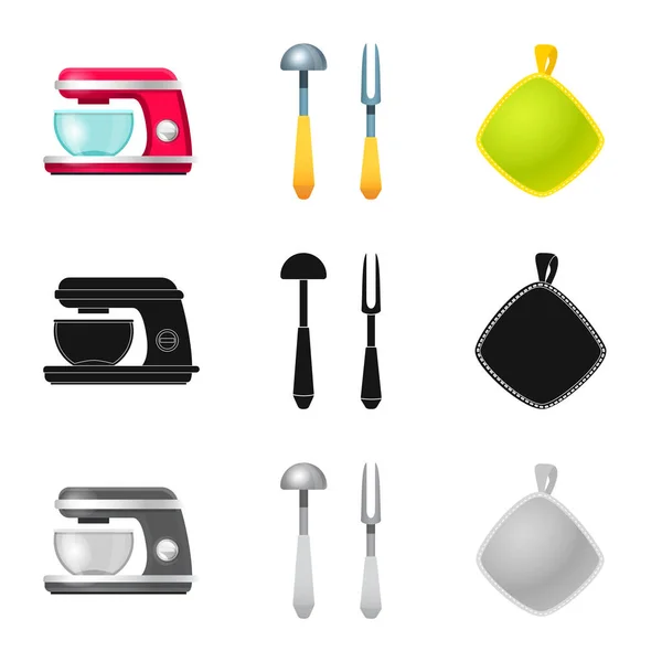 Conception vectorielle de la cuisine et signe de cuisson. Collection de symboles de stock de cuisine et d'appareils pour le web . — Image vectorielle