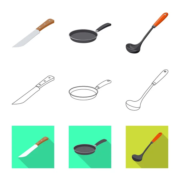 Vektordesign von Küche und Koch-Symbol. Set von Küchen- und Haushaltsvektorsymbolen für den Vorrat. — Stockvektor