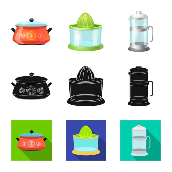 Isolierte Objekt der Küche und Koch-Logo. Set von Küchen- und Haushaltsvektorsymbolen für den Vorrat. — Stockvektor
