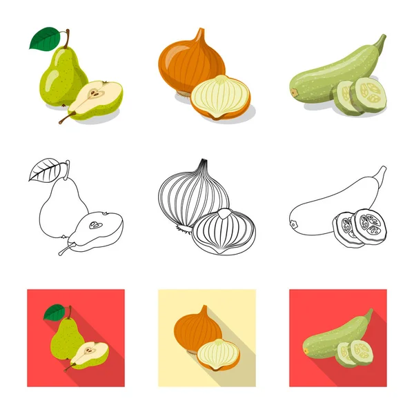 Векторная иллюстрация логотипа овощей и фруктов. Коллекция овощных и вегетарианских фондовых символов для интернета . — стоковый вектор