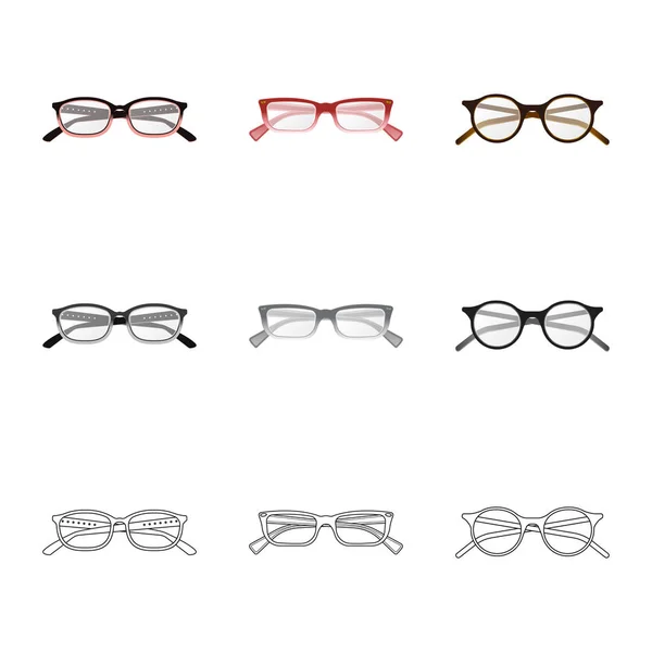 Design vetorial de óculos e logotipo do quadro. Conjunto de óculos e ícone de vetor acessório para estoque . — Vetor de Stock