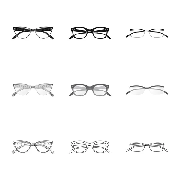 Ізольований об'єкт окулярів та логотипу рамки. Набір окулярів та аксесуарів Векторні ілюстрації . — стоковий вектор