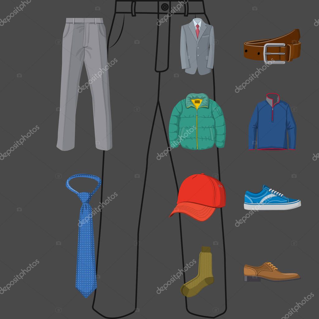 Vector illustration of man and clothing icon. Set of man and wear stock vector illustration.