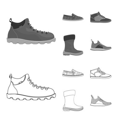 Ayakkabı ve ayakkabı işareti yalıtılmış nesne. Hisse senedi için ayakkabı ve ayak vektör simge topluluğu.