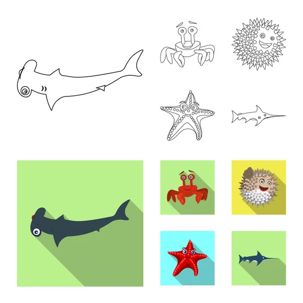 Objeto aislado de mar y signo animal. Colección de mar y vector marino icono para stock . — Vector de stock