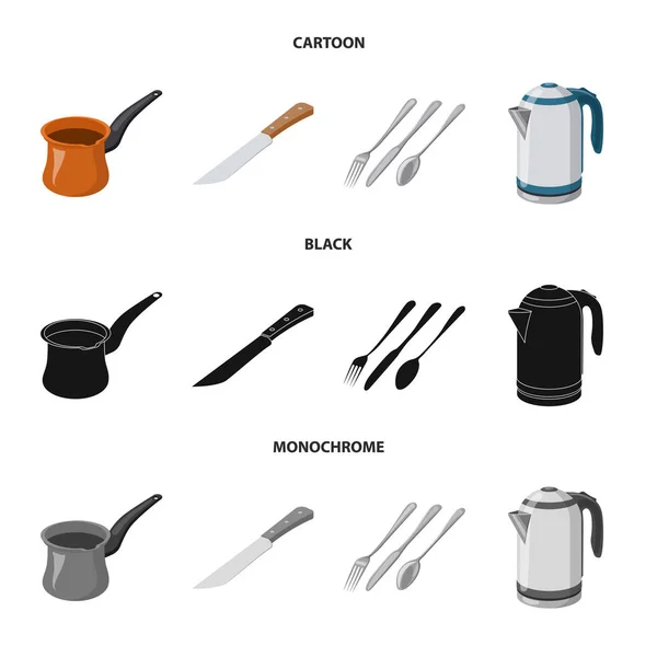 Векторная иллюстрация кухни и логотипа повара. Коллекция кухонного и бытового инвентаря . — стоковый вектор