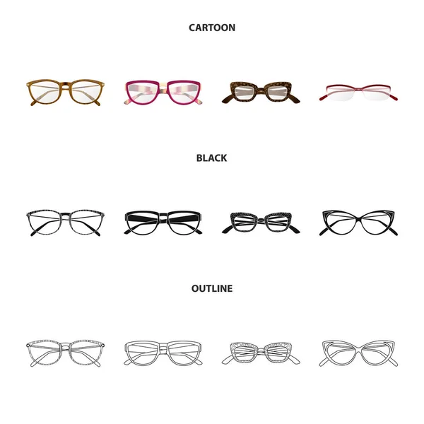 Vector ontwerp van pictogram bril en frame. Collectie van glazen en accessoire aandelensymbool voor web. — Stockvector