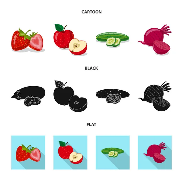 Vector ontwerp van groente- en fruitsector logo. Set van plantaardige en vegetarische voorraad vectorillustratie. — Stockvector