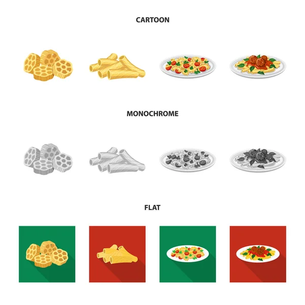 Objeto isolado de pasta e ícone de carboidrato. Conjunto de macarrão e macarrão símbolo de estoque para web . — Vetor de Stock