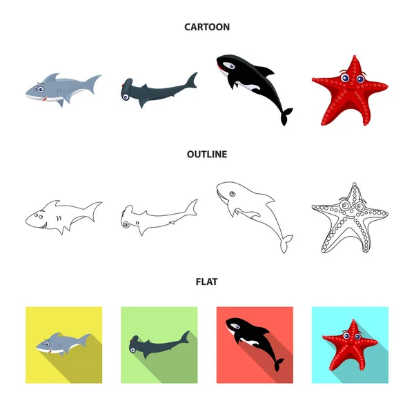 Ilustração vetorial do sinal do mar e do animal. Coleção de ícone de vetor marítimo e marítimo para estoque . — Vetor de Stock