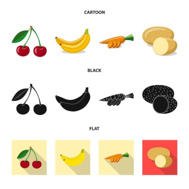 Sebze ve meyve işareti vektör tasarımı. Hisse senedi için sebze ve vejeteryan vektör simge topluluğu.