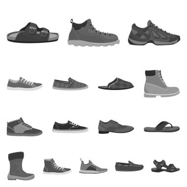 Ayakkabı ve ayakkabı simgesi yalıtılmış nesne. Ayakkabı ve ayak hisse senedi vektör çizim topluluğu.