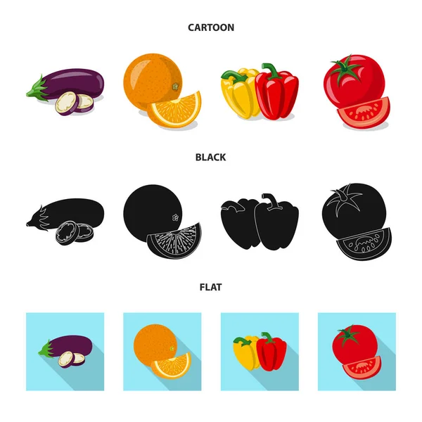 야채와 과일 아이콘 벡터 일러스트입니다. 웹에 대 한 야채와 채식 주식 기호 집합. — 스톡 벡터