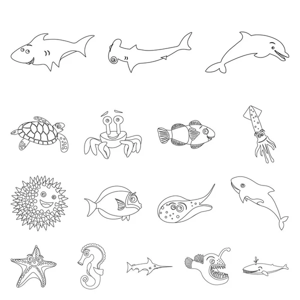 Isolated object of sea and animal logo. Set of sea and marine vector icon for stock. — Stock Vector