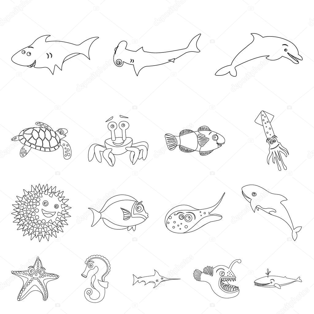 Vector design of sea and animal icon. Collection of sea and marine stock symbol for web.