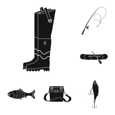 Balık ve balık tutma sembolü izole nesne. Balık ve ekipman hisse senedi simgesi için web topluluğu.