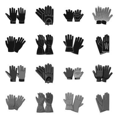 Eldiven ve kış sembolü yalıtılmış nesne. Hisse senedi için eldiven ve ekipman vektör simge kümesi.
