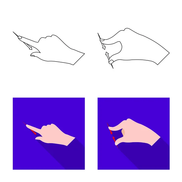 Векторная иллюстрация сенсорного экрана и значка руки. Коллекция сенсорного и сенсорного векторных значков для склада . — стоковый вектор