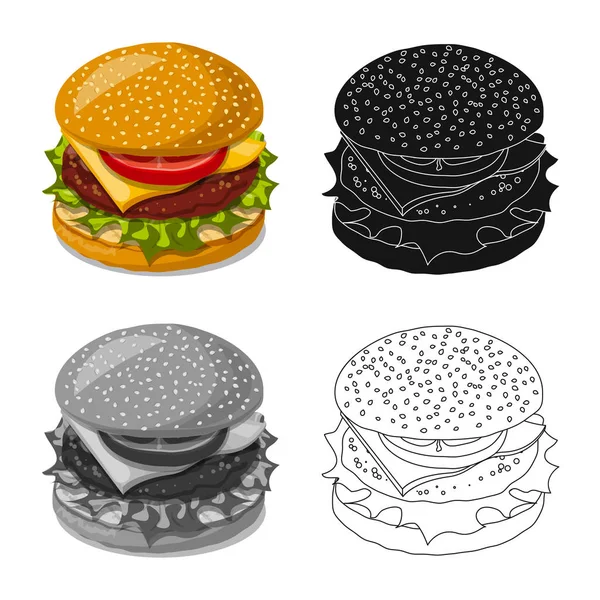Απομονωμένο αντικείμενο του σημείου burger και σάντουιτς. Σύνολο εικονογράφηση διάνυσμα απόθεμα burger και φέτα. — Διανυσματικό Αρχείο