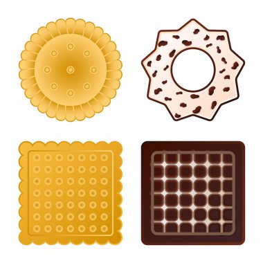 Bisküvi ve kek simgesi yalıtılmış nesne. Hisse senedi için bisküvi ve çikolata vektör simge kümesi.
