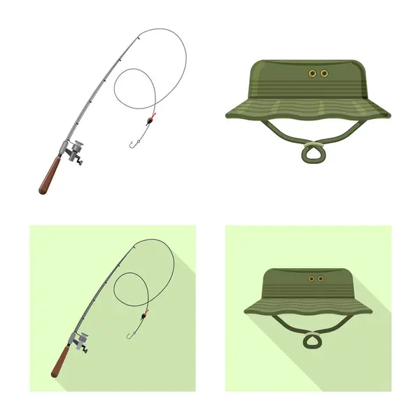 Vektor ilustrasi ikan dan ikon memancing. Set gambar vektor stok ikan dan peralatan . - Stok Vektor