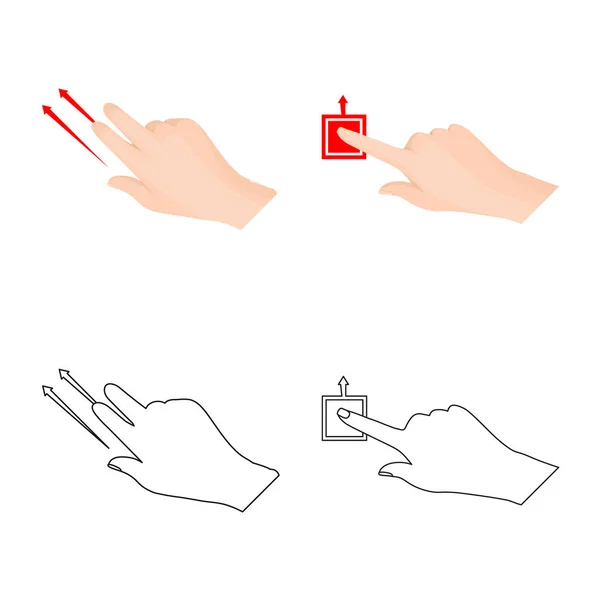 Objeto isolado de tela sensível ao toque e sinal de mão. Conjunto de tela sensível ao toque e ilustração vetorial de estoque de toque . —  Vetores de Stock