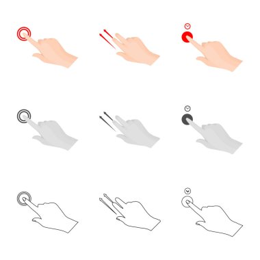 Dokunmatik ve el simge vektör tasarımı. Dokunmatik ekran ayarla ve stok için vektör simgeye dokunun.