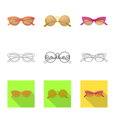Gözlük ve güneş gözlüğü işareti vektör Illustration. Gözlük ve hisse senedi için aksesuar vektör simge kümesi.