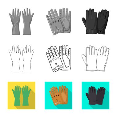 Eldiven ve kış logo vektör tasarımı. Eldiven ve ekipman hisse senedi vektör çizim seti.