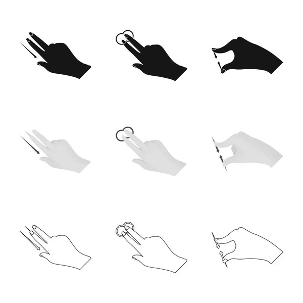 Diseño vectorial de pantalla táctil y signo de mano. Conjunto de pantalla táctil y símbolo de stock táctil para web . — Vector de stock