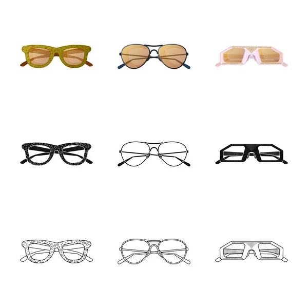 Vektorové ilustrace ikony brýle a sluneční brýle. Kolekce brýlí a příslušenství vektorové ikony pro stock. — Stockový vektor