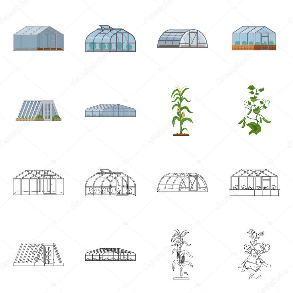 Vector illustration of greenhouse and plant sign. Collection of greenhouse and garden stock vector illustration.