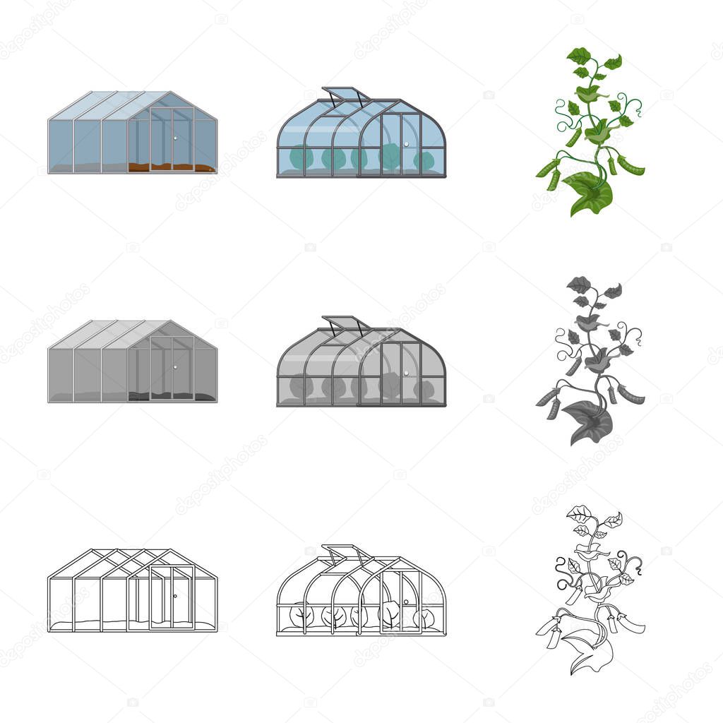 Isolated object of greenhouse and plant icon. Set of greenhouse and garden vector icon for stock.