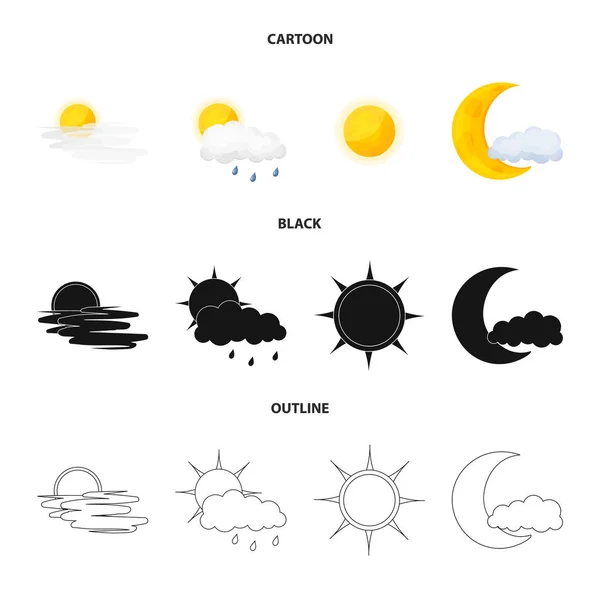 天候および気候のアイコンのベクター イラストです。株式の天気と雲のベクトル アイコンのセット. — ストックベクタ