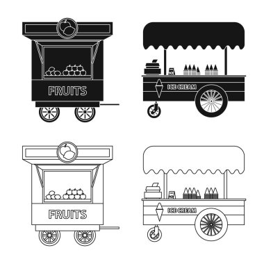 Piyasa ve dış logo vektör tasarımı. Market ve gıda hisse senedi simgesi web için kümesi.