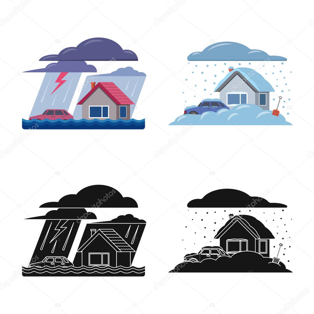 Vector design of natural and disaster logo. Collection of natural and risk vector icon for stock.