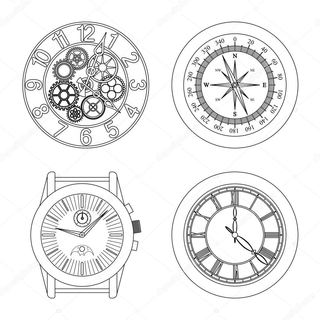 Vector design of clock and time logo. Set of clock and circle stock vector illustration.