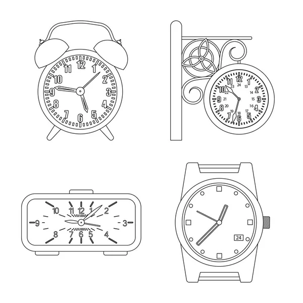 Progettazione vettoriale dell'orologio e del segno orario. Set di orologio e icona vettoriale cerchio per magazzino . — Vettoriale Stock