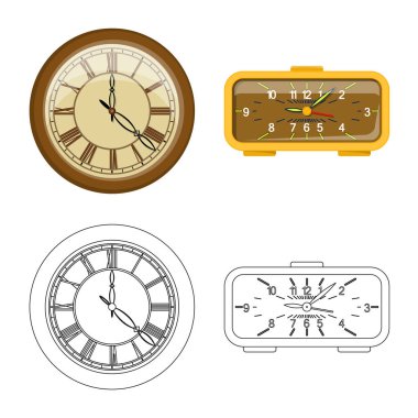 Saat ve saat simge vektör tasarımı. Hisse senedi için saat ve daire vektör simge topluluğu.