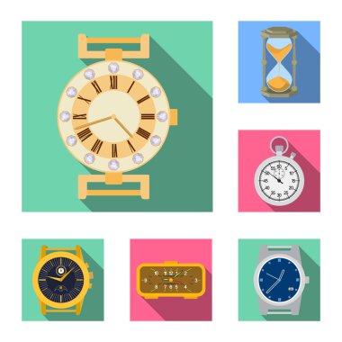 Saat ve saat simge vektör tasarımı. Hisse senedi için saat ve daire vektör simge kümesi.