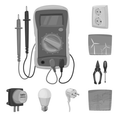 Elektrik ve elektrik simge vektör tasarımı. Elektrik ve enerji hisse senedi vektör çizim koleksiyonu.