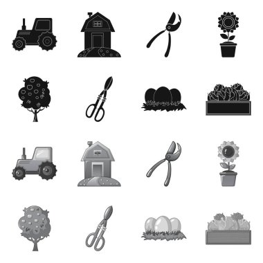 Çiftlik ve tarım simgesi yalıtılmış nesne. Hisse senedi için çiftlik ve bitki vektör simge kümesi.