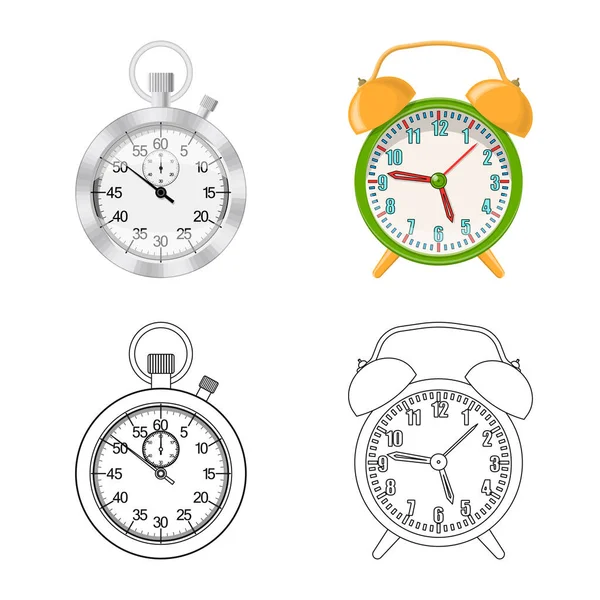 Vector illustration of clock and time icon. Set of clock and circle vector icon for stock. — Stock Vector