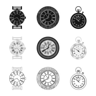 Saat ve saat simgesinin vektör resmi. Web için saat ve daire hisse senedi simgesi kümesi.