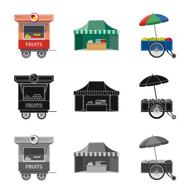 Piyasa ve dış logo vektör tasarımı. Market ve gıda hisse senedi vektör çizim topluluğu.