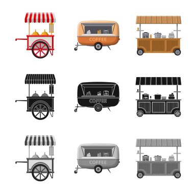 Piyasa ve dış logo vektör tasarımı. Hisse senedi için Pazar ve gıda vektör simge kümesi.