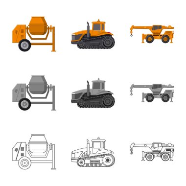 Yapı ve inşaat simge vektör tasarımı. Yapı ve makine hisse senedi vektör çizim topluluğu.