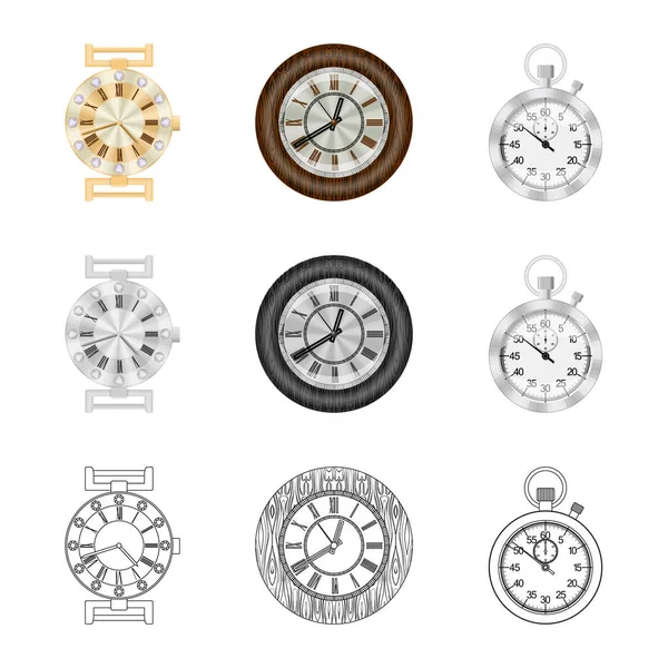 Vektordesign von Uhr und Zeitsymbol. Sammlung von Uhr und Kreis Aktiensymbol für Web. — Stockvektor